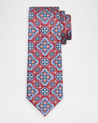 Kiton Men & apos;s Silk Floral Medallion 7-Fold Tie