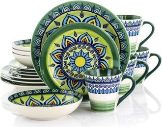 Elama Zen Green Mozaik 16 Piece Luxurious Stoneware Dinnerware with Complete Setting for 4, 16pc at Nordstrom