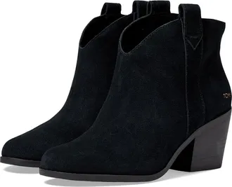 Toms Constance Boots Womens US 9 Black Suede Pull-On Ankle Block Heel FZP444