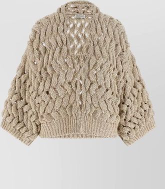 Brunello Cucinelli cable knit cropped sequin silk linen cardigan