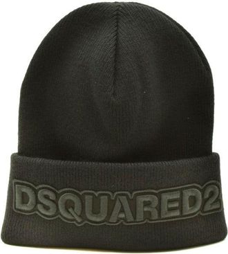 Dsquared2 Ribbed Knit Green Beanie With Logo Detail