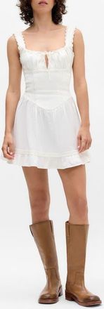 BDG Gabriette Lace Detail Stretch Cotton Minidress in White at Nordstrom, Size X-Large