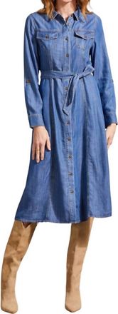 Tribal Button Front Tencel Midi Dress In Blue Jay