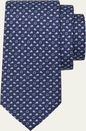 Ferragamo Mens Elephant and Gancini-Print Silk Tie