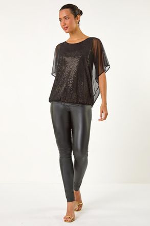 Roman Sparkle Mesh Stretch Overlay Top