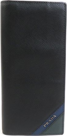 Prada Black Blue Green Leather Long Wallet (Bi-Fold) (Pre-Owned)
