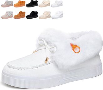 Generic POIOZXD Womens Bow Suede Platform Snow Fur Lined Ankle Boots Winter Boots for Women Suede Platform Slip on Fuzzy Lightweight Casual Loafers Warm Ankle