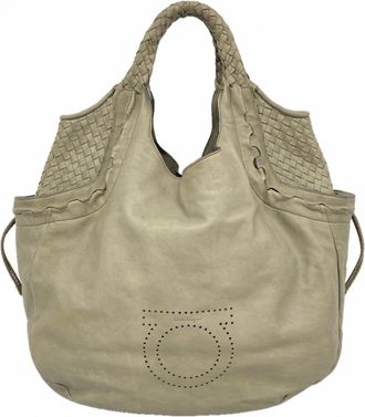 Ferragamo Gray Khaki Leather Tote Bag (Pre-Owned)
