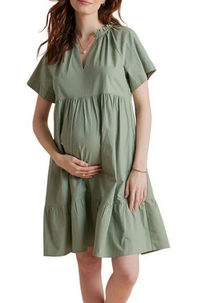 A Pea in the Pod Tiered Cotton Maternity Dress in Deep Sage at Nordstrom, Size Large