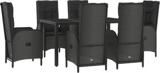 vidaXL Set Comedor Jard&iacute;n 7 Pzas Y Cojines Rat&aacute;n Sint&eacute;tico Negro Gris Vidaxl