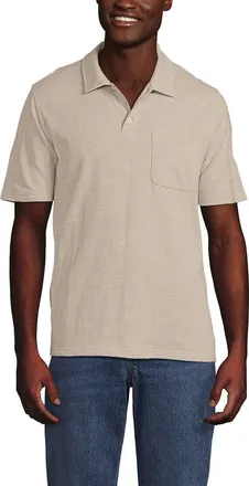 Lands End Short Sleeve Cotton Linen Polo in Khaki Sand Heather at Nordstrom, Size Xx-Large