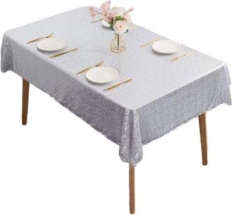 No Brand Mantel Lavable, Mantel Con Aspecto De Lino, Fabricado En Poli&eacute;ster Hidr&oacute;fugo Con Efecto Loto, Ovalado De 120 X 180 Cm, Plateado, Para Comedor Y Balc&oacute;n