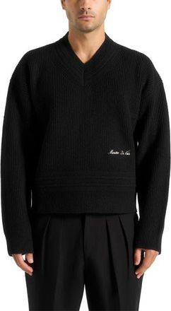 Mani&egrave;re De Voir Remi V-Neck Signature Knit Jumper in Black at Nordstrom, Size X-Small