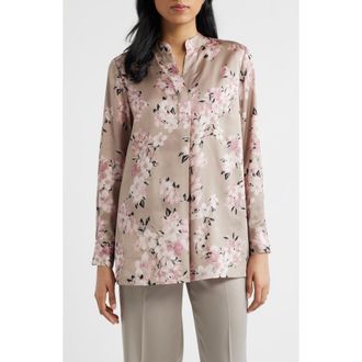 Anne Klein Print Popover Satin Top in Porcini Multi at Nordstrom, Size X-Large