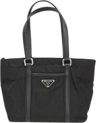 Prada Pre-owned Tote Bags, male, Black, Size: ONE SIZE Pre-owned Tessuto Saffian Tote Bag