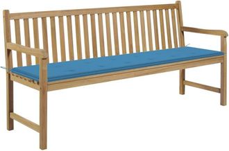 vidaXL Banco De Jard&iacute;n Madera Maciza Teca Con Coj&iacute;n Azul 175 Cm Vidaxl