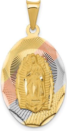 Diamond2Deal 14k Yellow Gold Rhodium Diamond-Cut Lady Of Guadalupe Oval Pendant