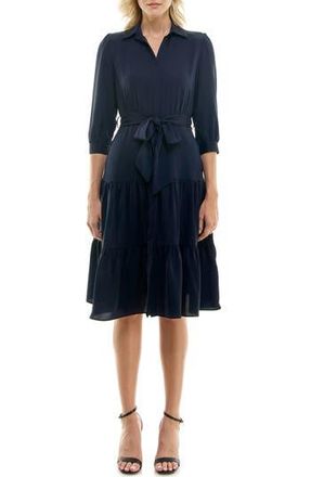 Nicole Miller Tiered Ruffle Midi Dress in Deep Navy at Nordstrom Rack, Size 8