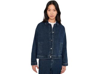 Eileen Fisher Cotton Stretch Denim Classic Collar Jacket Womens Jacket Medium Indigo : XS, Elastane/Denim/Cotton