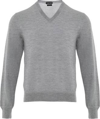Tom Ford Cashmere Zijde V-Hals Knit - Heren - Cashmere truien - Grijs - L - Kasjmier - Truien & Vesten
