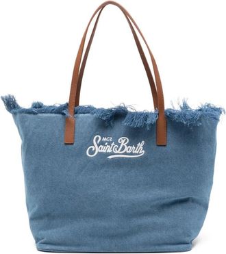 MC2 Saint Barth Katoenen schoudertas met geborduurd logo - Dames - Shoppers - Blauw - ONE Size - Katoen - Tassen