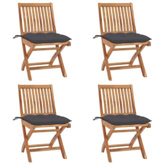 vidaXL Vidaxl - Sillas De Jard&iacute;n Plegables 4 Uds Madera Maciza Teca Con Cojines