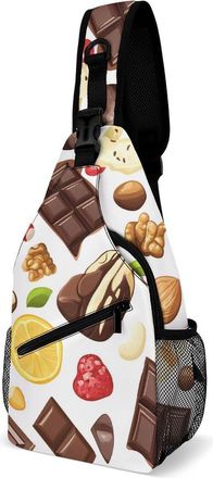 Generic Chocolate Nuts Strawberry Mens Crossbody Chest Sling Bag for Travel Hiking Lightweight Shoulder Bags with Small Side