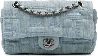 Chanel 2016-2017 Medium Embroidered Denim Perfume Bottle Single Flap shoulder bag - Blue