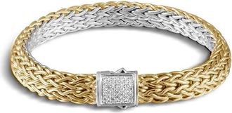 John Hardy Classic Chain Medium Gold & Silver 7.5mm Diamond Reversible Bracelet Size Medium - BZP90402RVDI