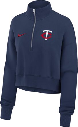 Nike Minnesota Twins Phoenix Nike Womens MLB Cropped 1/4-Zip Crew in Blue | 01N944BTIS-LMW