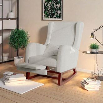 OEM Sill&oacute;n Mecedora Escandinavo De 1 Plaza En Lino Gris Con Reposapi&eacute;s Extensible Y Bolsillos Laterales