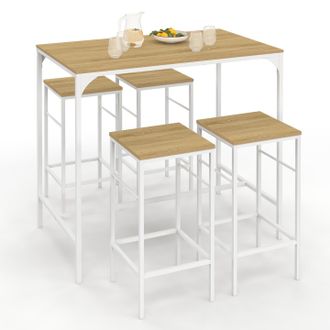 IDMarket Detroit Tavolo Da Bar Alto 100 Cm E 4 Sgabelli, Legno E Metallo Bianco, Design Industriale