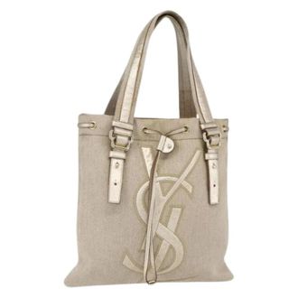 Saint Laurent Pre-owned Tote Bags, female, Beige, Size: ONE SIZE Pre-owned Canvas Tote Bag
