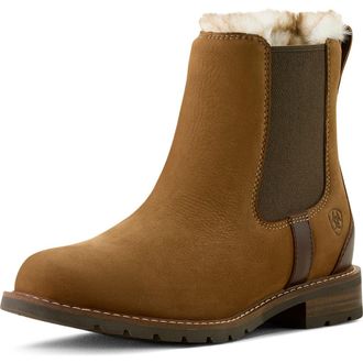 Ariat Wexford Genuine Shearling Waterproof Chelsea Boot in Amber Brown at Nordstrom, Size 10.5
