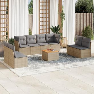 vidaXL Set De Sof&aacute;s De Jard&iacute;n 9 Pzas Con Cojines Rat&aacute;n Sint&eacute;tico Beige Vidaxl
