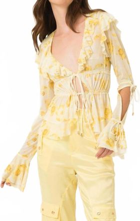 Amylynn Georgie Semi Sheer Blouse With Ruffles In Yellow