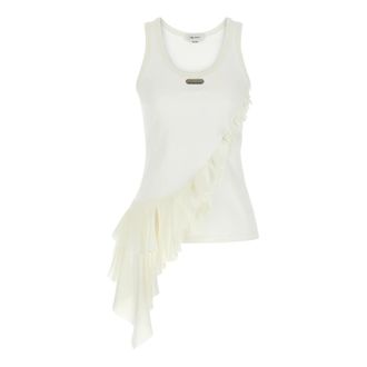 Alexander McQueen Asymmetric Ruffle Tank Top - female - Alexander McQueen - Sleeveless Tops - White - 2XS - Tops