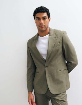 Asos giacca da abito slim in flanella verde oliva