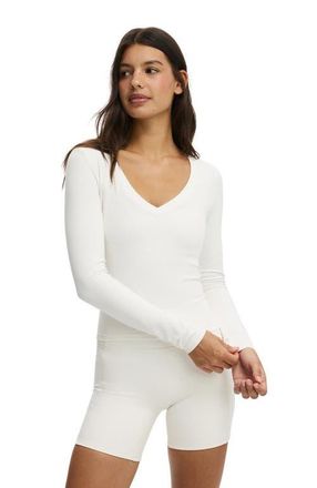 Cotton On Womens Active Ultra Soft Plunge Front Long Sleeve in Coconut Milk at Nordstrom, Size Medium