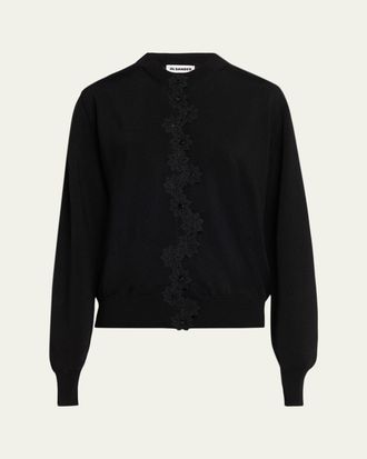 Jil Sander Floral Embroidered Cotton-Blend Crewneck Cardigan