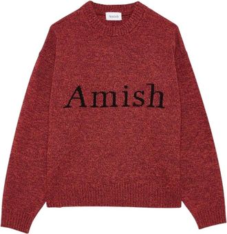 Amish Crew Neck Mulin&eacute; - unisex - Tops - Rood - Maat: M Wol