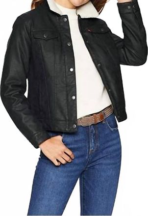 Levi's Classic Faux Sherpa Lined Faux Leather Trucker Jacket In Black