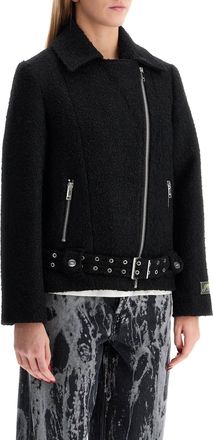 Ganni Womens Boucle Wool Biker Jacket - Black Recycled Material - Size EU 38 (Womens)