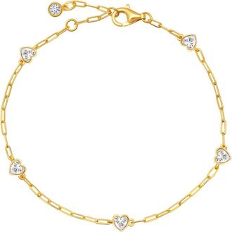 Crislu Valentine Cubic Zirconia Heart Station Bracelet in 18Kt Yellow Gold/clear Stone at Nordstrom, Size 7