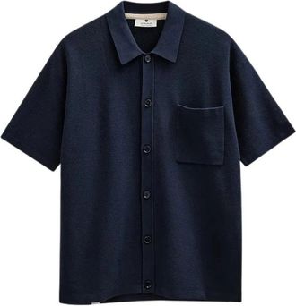 Anerkjendt akvilhelm needle rib ss knit Sky captain 902192 - Heren - Korte mouwen Overhemden - Blauw - L - Overhemden