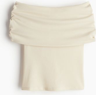 H&M Geripptes Off-Shoulder-Shirt - Beige