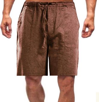 Generic Mens Linen Casual Shorts Classic Fit Drawstring Short Summer Elastic Beach Shorts (XXL,Brown)