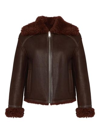 Yves Salomon shearling-collared zip-front jacket - women - Lamb Shearling/Lamb Shearling - 36 - Brown