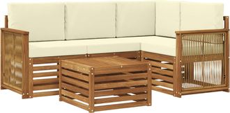 vidaXL Conjunto De Sof&aacute;s De Exterior 5 Uds. Natural Y Crema Poli&eacute;ster Vidaxl