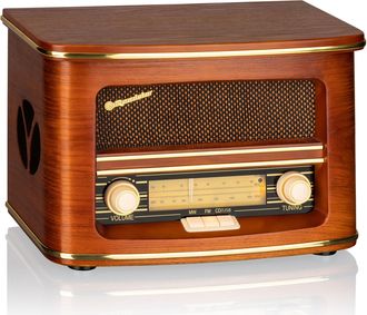 Roadstar Hra-1500cd-mp3uemp Radio Cd Port&aacute;til Vintage Fm/ Mw, Reproductor Cd-mp3, Usb Funci&oacute;n Grabaci&oacute;n, Mando A Distancia Madera